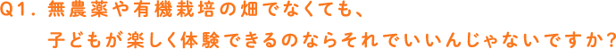 Q1. 無農薬や有機栽培の畑でなくても、子どもが楽しく体験できるのならそれでいいんじゃないですか？